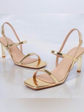 Mostrin Gold Metallic Strappy Slingback Heels - Women